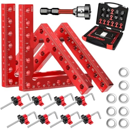 XWHLXY 90 Degree Right Angle Positioning Square Clamp,Square Fix Tool,4Sets | 14x14cm Aluminium corner clamps set,Woodworking Clamps for Picture Frames Cabinet Drawers.w/Magnetic Screwdriver Bit