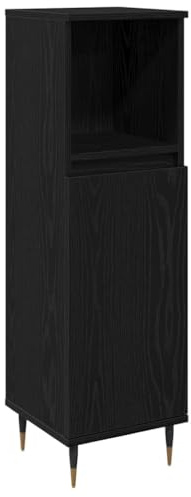 Ezbryzmatic Bathroom Cabinet Black Matt Oak Look 30 x 30 x 100 cm with Door and 3 Shelves Moisture-resistant Chipboard Ideal for Small Bathrooms Versatile Storage Space with Melamine Surface