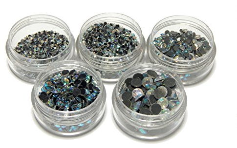 Perlin Hotfix Strasssteine Crystal AB Set zum Aufbügeln in 5 Größen 2mm 3mm 4mm 5mm 6mm Glitzersteine Rhinestone Glass Strass Perlen Selbstklebend mit Sortier Box