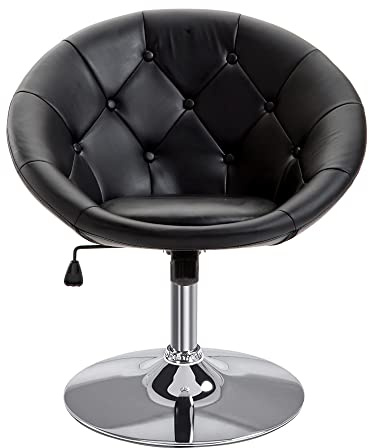 HOMCOM Arbeitshocker Drehhocker Drehstuhl Bürostuhl verchromt höhenverstellbar, PU+Stahl, Schwarz/Weiß, 59x71x78-90cm (Schwarz)