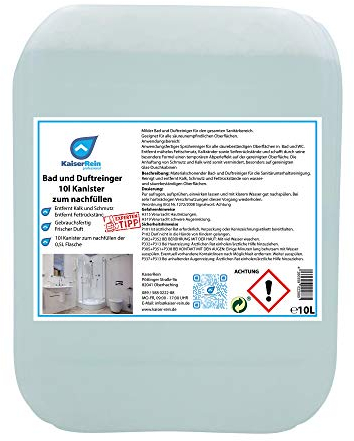 KaiserRein Bad-Reiniger Sanitärreiniger 10 L Kanister reinigt schonend und entfernt Kalk, Schmutz und Fett 10l zum nachfüllen von Spray-Flaschen