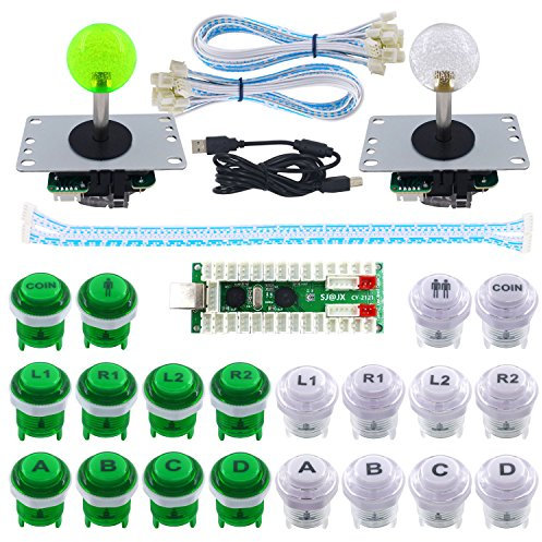 SJ@JX 2 Player Arcade Game DIY Kit LED Button Zero Delay USB Encoder 2 Player Mechanical Keyboard Switch Arcade Joystick Controller PC Raspberry Pi 2/3