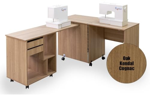 Comfort 8 | Nähmaschinenschrank | Nähmöbel | Nähtisch | Aufbewahrungsschrank | (Oak Kendal Cognac)