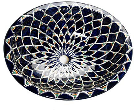 Destina - Large Turquoise wash Basin | Mexican Oval washbasin Oval Built - in Sink with Rim Ceramic Talavera Built-in/undercounter washbasin from Mexico