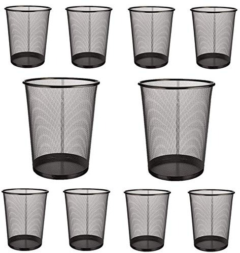 EUROXANTY Papeleras de Oficina | Papelera Circular de Rejilla metálica | Papelera Negra | 19 L | Pack de 10 Unidades | 35 x 29,5 cm