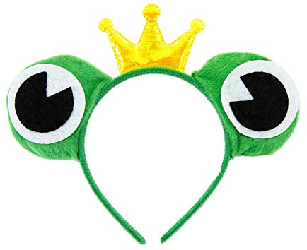 Oblique Unique® Haarreifen Froschkönig Haarreif mit Froschaugen und Krone Kostüm Accessoire für Fasching Karneval Motto Party in Grün Gold