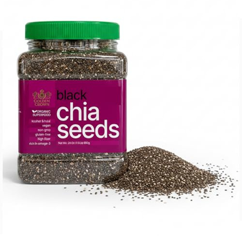 Golden Crown Black Chia Seeds Organic - Gluten-Free Superfood | Rich in Omega-3 & Fiber | Keto Friendly Organic Chia Seeds | Perfect For Chia Pudding, Smoothies, Salads, Baking & More, 24 Oz (1.5 Lb)