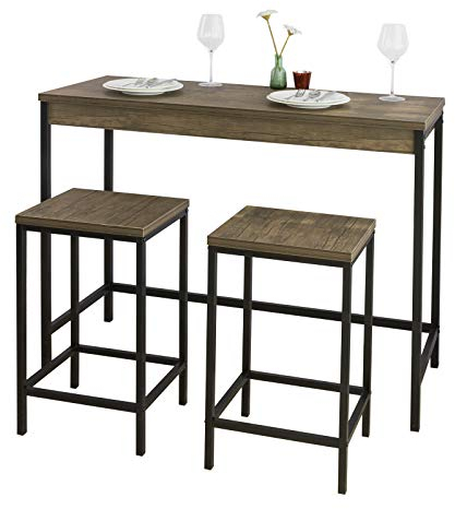 SoBuy OGT30-N 3-teiliges Essgruppe Bartisch Set Esstisch mit 2 Stühlen Küchentisch Bartisch mit Barhockern Tisch mit Stühlen Essgruppe für Küche oder Wohnzimmer