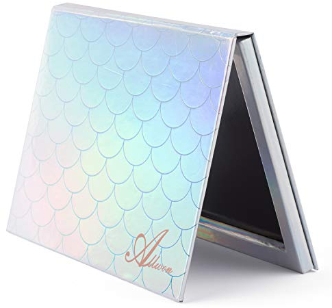 Allwon Magnetic Palette Palette de maquillage vide sirène avec miroir et 30pcs autocollants en métal de palette vide adhésive pour fard à paupières rouge à lèvres poudre Blush (argent)