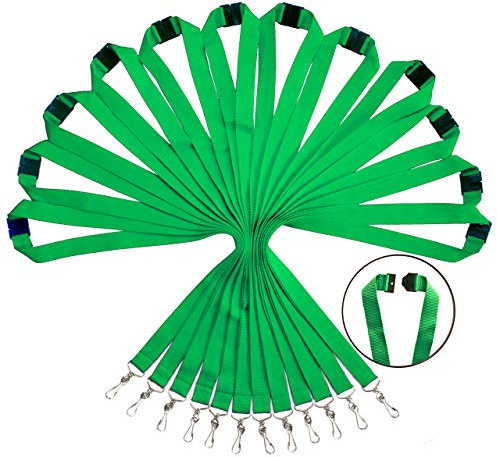 WEZEBEL Packung mit 12 strapazierfähigen Polyester Lanyards mit Sicherheitsverschluss - Verfügbar in Regenbogen-Mix & einfarbigen Farben (Grün, 12er-Pack)