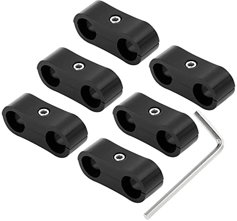 X AUTOHAUX 6pcs Black AN4 11mm Hose Separator Clamp Fitting Adapter | with Wrench, for Car