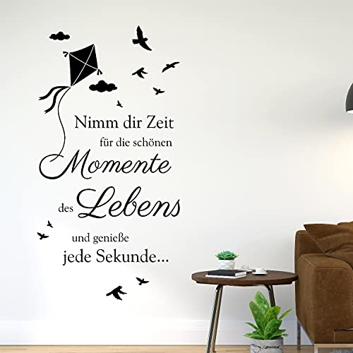 tjapalo® vr12 Sprüche Wandtattoo nimm dir Zeit für die schönen Momente wandtattoo wohnzimmer spruch zitate Wandsticker Flur und Diele, Farbe: Schwarz, Größe: H70xB37cm