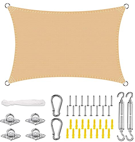 ERPENG Sonnensegel Sonnenschutz 6.5x6.5m 95% UV Schutz wetterfest Balkonverkleidung mit Seilen und Befestigungs Kit für den Gartenzaun Balkongeländer, Beige
