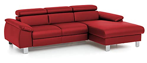 Mivano Ecksofa Micky mit Recamiere / L-Form-Sofa mit Schlaffunktion, Bettkasten und Kopfteilverstellung / 244 x 72 x 166 / Kunstleder, Rot