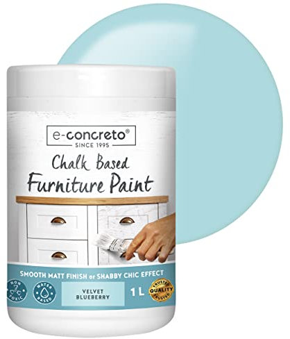 e-concreto Vernice a gesso per mobili, 1 l, shabby chic o finitura opaca liscia al tatto, vernice a gesso + agitatore (blu)