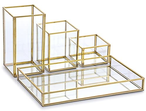 Tolida Kosmetikbox aus Glas, mit stapelbarem Pinselhalter und Schmuckablage