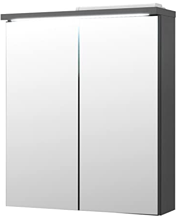 Stella Trading POOL Spiegelschrank Bad mit LED-Beleuchtung in Anthrazit - Moderner Badezimmerspiegel Schrank mit viel Stauraum - 60 x 68 x 20 cm (B/H/T)