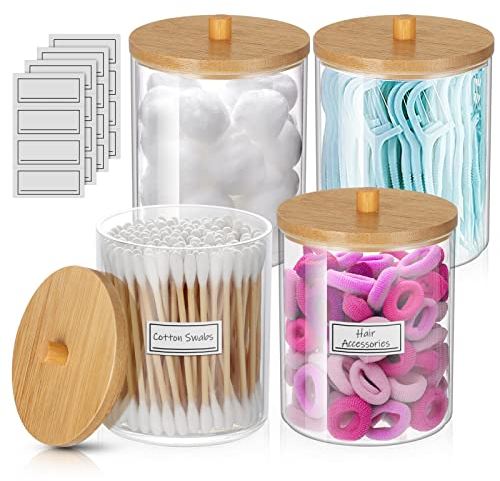 WACAR 4 Stück Wattepadspender Wattestäbchen Behälter, Acryl Wattepads Aufbewahrung, Qtip Spender Halter Badezimmer Organizer für Zahnseide