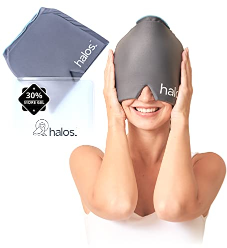 MyHalos® Migraine Relief Cap - Wearable Ice Pack Cold Wrap Hat -Reusable Cold Therapy Headache Cap & Migraine Cap, for Tension Headache Relief & Sinus Pressure - Form-Fitting Head Compress (Gray)