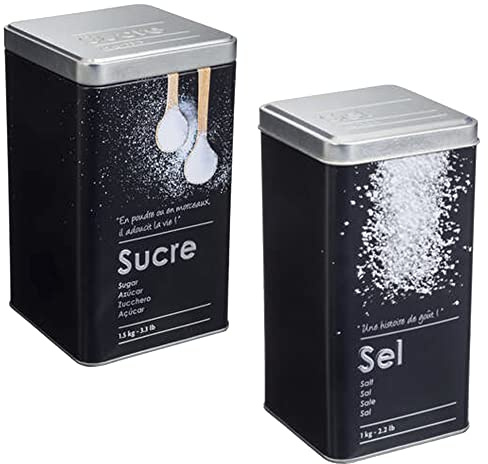 2X BOTES DE ALMACENAMIENTO COLOR NEGRO BOTE PARA AZÚCAR + BOTE PARA SAL