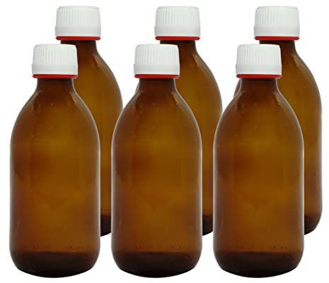 Super Net Cali Botella de vidrio ámbar de 250 ml. Frasco de cristal cierre hermético con tapón a rosca y precinto apertura. 6 Unidades.