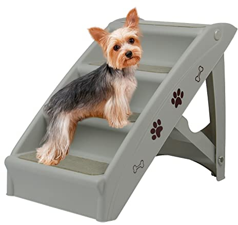 NAIZY Hundetreppe Klappbare Haustiertreppe 49cm Hoch Katzentreppe Bett mit 4 Rutschfesten Stufen Hunderampe Belastbarkeit bis zu 75kg Tiertreppe für Bett oder Sofa, Grau