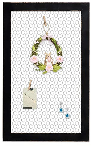 SOFE Farmhouse Memo Board Chicken Wire Frame, Black Large Bulletin Boards for Walls, Hanging Photo Display Board or Jewelry Organizer Wall Grid Panels, Decorative Vision Board for Desktop Office