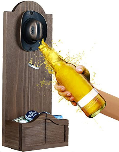 ZONSUSE Flaschenöffner Wand,Holz Bieröffner Lustig Flaschenöffner mit Auffangbehälter,Sinnvolle Geschenke Bierzubehör Bar Deko für Männer Papa Brüder Ehemänner Geburtstage Feste(Cowboy-Hut)