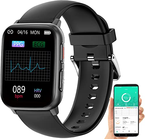 Newgen Medicals Smartwatch wasserdicht: Fitness-Smartwatch mit EKG-, Blutdruck-, SpO2-Anzei. Versandrückläufer (Herzfrequenz, mit EKG Damen, Puls)