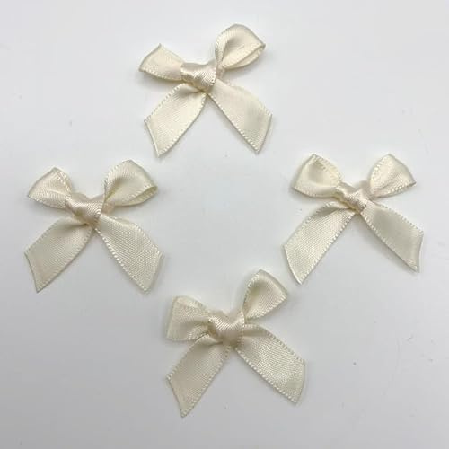 SYSUII 100 STK Mini Satinband Schleifen 3.5CM*3.2CM Mini Satin Schleifen Bowknot Klein Satin Band Bögen aus Polyester für Hochzeit Deko Karten DIY Basteln Handwerk Geschenkverpackungen -Beige