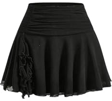 GORGLITTER Jupe à volants pour femme - Mini jupe courte en maille - Jupe plissée courte, Noir , L