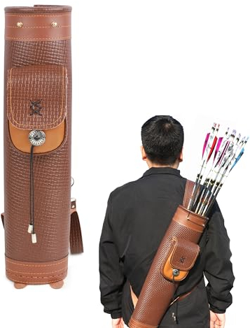 limaity Pfeilköcher Bogenschießen Leder zurück Köcher für Pfeile mit großen Taschen verstellbare Riemen Gürteltasche Links & Rechtshänder für die Jagd schießen (Braun)