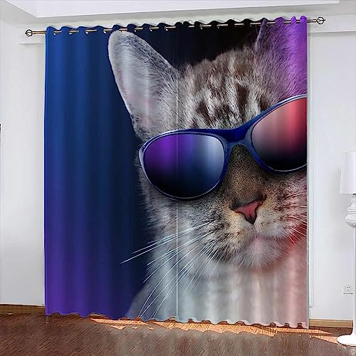 3D Vorhänge Tier Katze Undurchsichtige Vorhänge Waschbar Langhaltig Hochwertig Verdunkelungsvorhang Wohnzimmer Schlafzimmer Küche Thermovorhang 300 X 280 cm - Kinder Vorhänge -8N1F+J0U