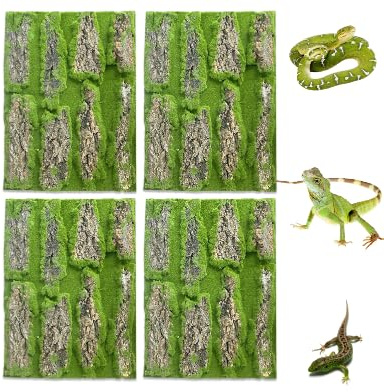 kathson Reptile Terrarium Cork Background,Bearded Dragon Tank Backdrop Wall Decor with Artificial Moss Reptiles Climbing Mat Habitat Cork Bark Decoration for Lizard Snake Gecko Chameleon(4 Pcs)