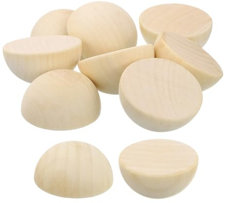 QUARKZMAN 10Pcs Demi-Perles en Bois 50mm Boules Hémisphériques en Bois | Ornements de Festival Naturel Non Finies pour Bricolage