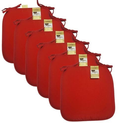 KARKARM New Chair Cushion Seat Pads Set of 6 Red (38 x 38 cm) Solid Plain Dining Chair Seat Cushion Pads with Ties for Indoor Home Office Kitchen Patio Garden