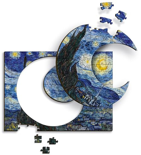 Trefl - Holzpuzzle 200 Teile, Sternenklare Nacht, Vincent Van Gogh | Für Kinder und Erwachsene ab 10 Jahren, hochwertige Qualität, berühmte Gemälde bekannter Künstler, präzise passgenau