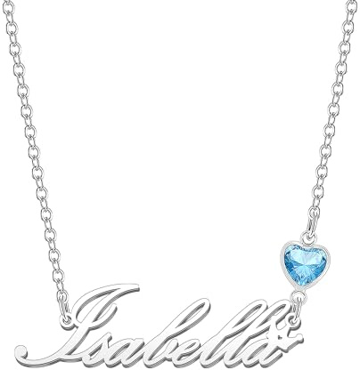 Kraven Damen Kette mit Namen Blauer Geburtsstein-Anhänger Halskette Namenskette Geschenk Personalisiert Damenkette Buchstaben Kette Geschenkidee für Frauen Teenager Mädchen Tochter