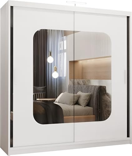 FURNITUREWAVE Alfa Sliding Door Wardrobe with Shelves & Hanging Rails White, Black, Grey & Oak Modern Furniture for Bedroom (120cm/150cm/180cm/203cm) (White, 180cm)