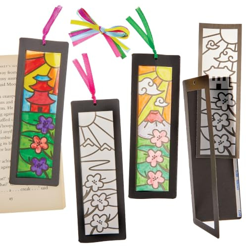 Baker Ross FN031 Lesezeichen-Sets „Japanischer Garten zum Ausmalen“ – 10er-Pack, Kits zum Welttag des Buches, Lesezeichen-Bastelarbeiten für Kinder