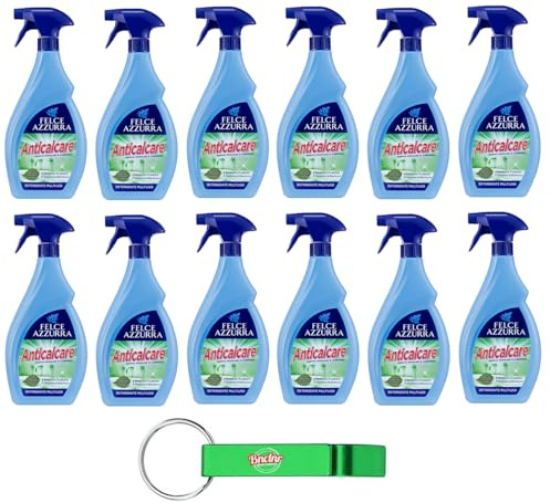 12x Felce Azzurra Detergente Anticalcare Bagno, Detersivo Spray - Elimina il Calcare 750ml + Portachiavi Beni Culinari in Omaggio