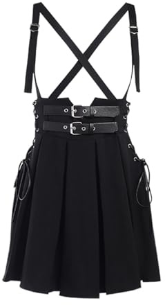 YINGWIN - Jupe plissée à bretelles avec ceinture Lolita de rue, mini jupe à bretelles Steampunk Y2K pour femmes et adolescentes, Noir , L