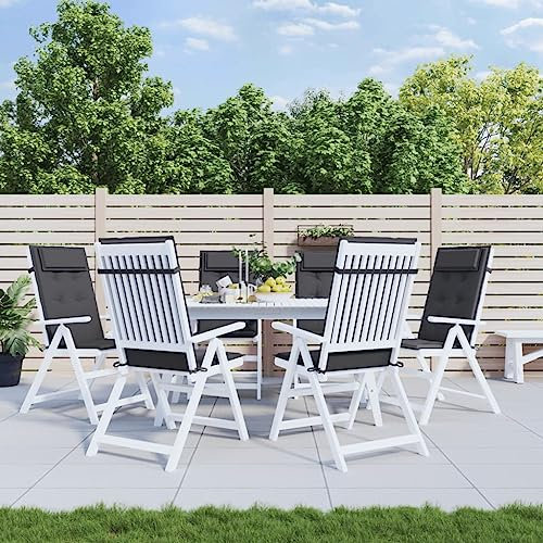 Ailgely Hochlehner Auflage mit Kopfpolster 6Stück, Gartenstuhlauflage rutschfest Befestigungsbänder UV-Lichtechtheit Anthrazit