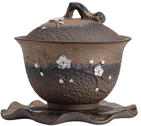EOTRERANQ Bol à Couverture de Prune en Fer glacé, poterie grossière Ancienne Faite à la Main, Tasse à thé à Trois Bulles