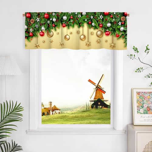 CORLIF 1 Stück Scheibengardinen Blickdicht Küchengardinen Modern Kurzstores für Weihnachten Fenstergardinen kurz für Wohnzimmer, Badezimmer Breite/Höhe 230/55 cm