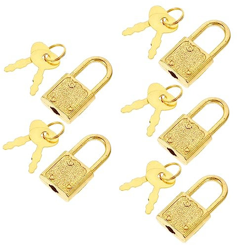 SKISUNO Vintage Style Mini Padlocks Keys 5pcs Set Metal Treasure Chest Locks for Wooden Boxes and Lockboxes Security Accessories