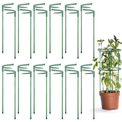 24 Stück Pflanzenstützpfähle, stapelbar, 3 Etagen, Gartenblumenstütze, halbrunde Pflanzstäbe, Tomatenkäfig, Rankgitter-Stützringe für Kletterpflanzen, Gemüse, Blumen, Früchte