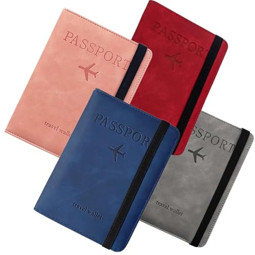 4u Funda Pasaporte Portadocumentos Viaje Porta Pasaporte Duraderos con Bloqueo RFID Cuero de PU Porta Documentos Viaje Accesorios para Hombre Mujer.