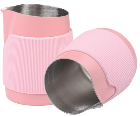 Normcore Handleless Milk Frothing Jug, Milk Pitcher 430.9 g, Milk Frother Steamer Cup Stainless Steel Espresso Cup, Sharp Spout, Pink, 450ml