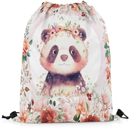 Retro Kordelzugbeutel Niedlicher Pandacartoon Tier Schwimmbeutel Personalisiert Kordelzug-Rucksack 36X42Cm Yoga-Tasche Für Outdoor Sport Angeln
